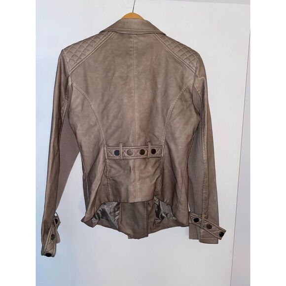 BNCI by Blanc Noir Jacket Women's M dark‎ Beige, Faux Leather Open Front - Picture 7 of 7